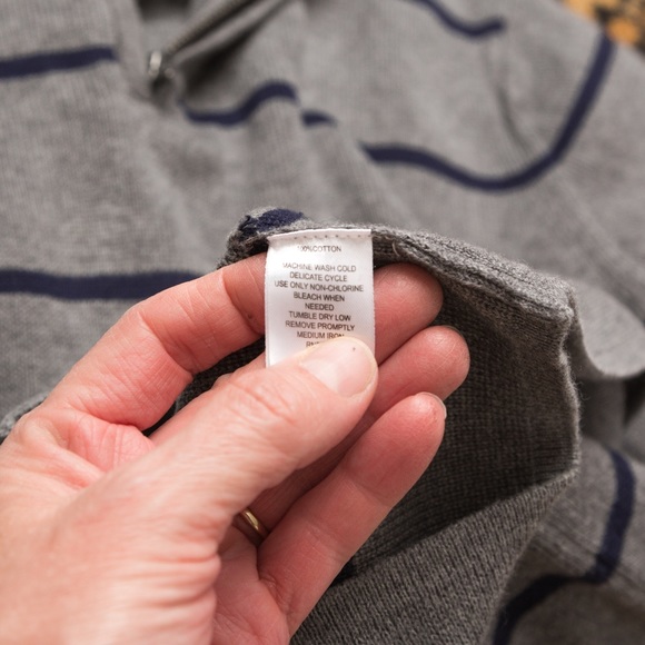 AMX preppy 1/4 zip cotton 1/4 zip sweater striped gray & navy size Large 14-16 - Picture 6 of 6